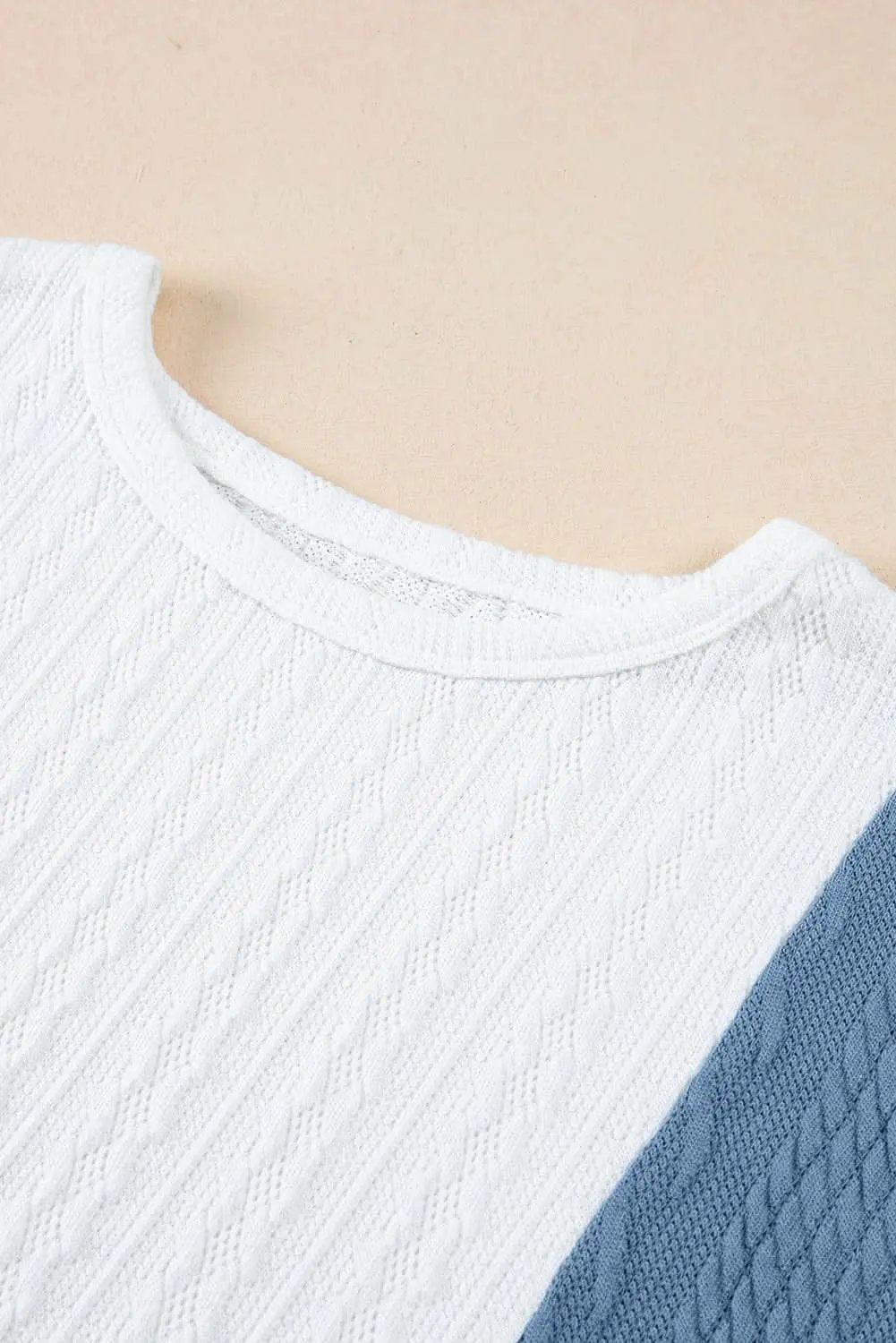 Light Blue Textured Color Block Loose Fit T Shirt - Love Salve